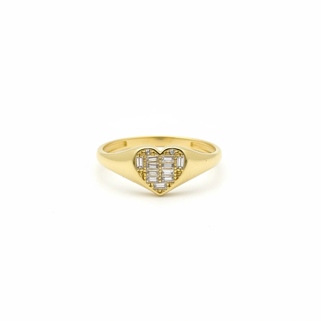Anillo de corazón de oro 14k con circonias corte bagette Mod. 540049