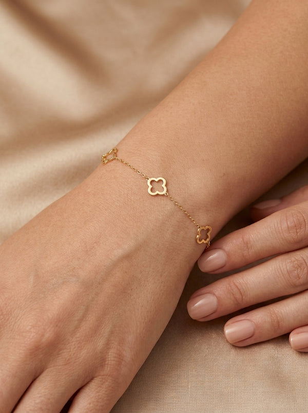 Pulsera de oro 14k diseño de silueta de tréboles 5602- 18 cm