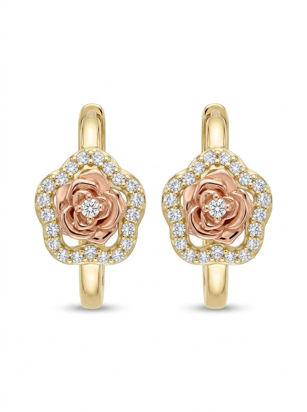 Huggies de oro 14k diseño de rosa 5613