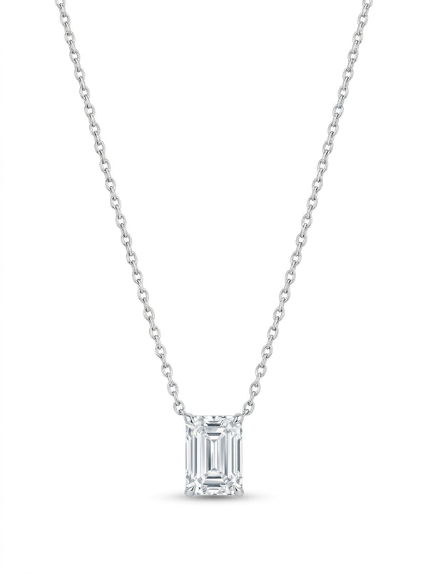 Gargantilla de oro blanco 14k corte esmeralda de diamante de laboratorio Mod 5474 - 50 cm