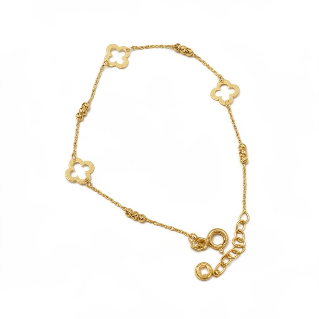 Pulsera de oro 10k silueta de tréboles con bolitas Mod. 041476 - 18 cm