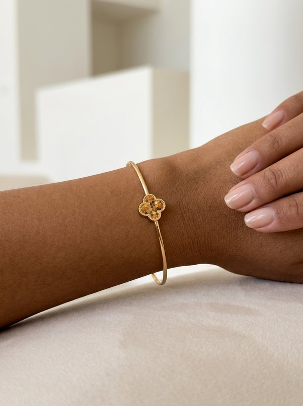 Brazalete de oro 14k diseño de trébol tipo diseñador hueco Mod 5543 - 18 cm