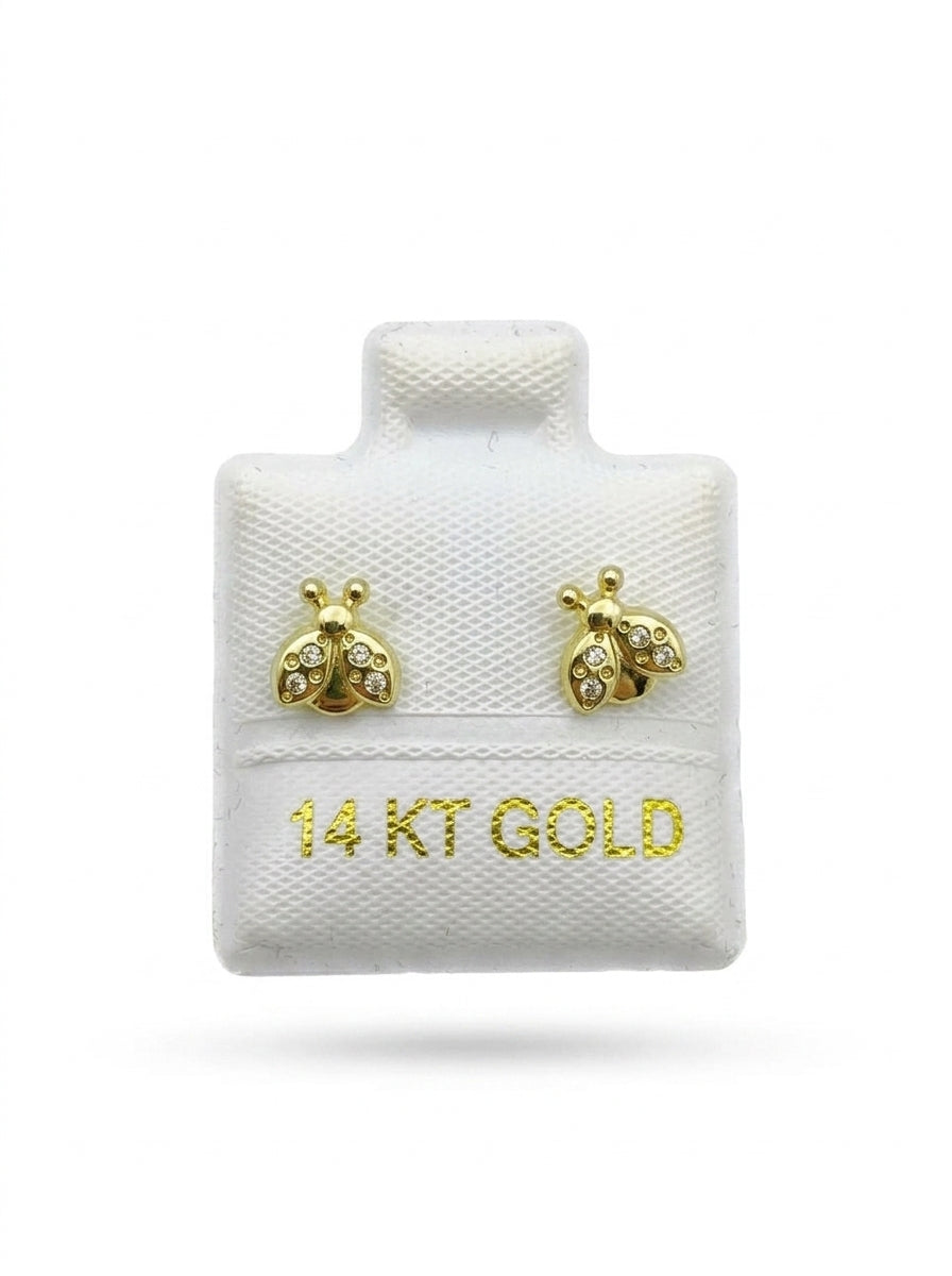 Broquel de oro 14k diseño de catarinas con circonias Mod LM5256 (de bolitas)