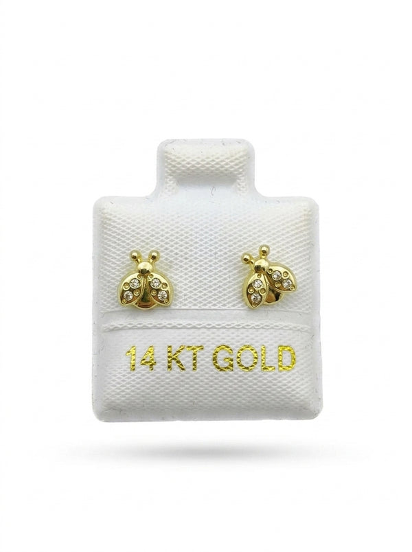Broquel de oro 14k diseño de catarinas con circonias Mod LM5256 (de bolitas)