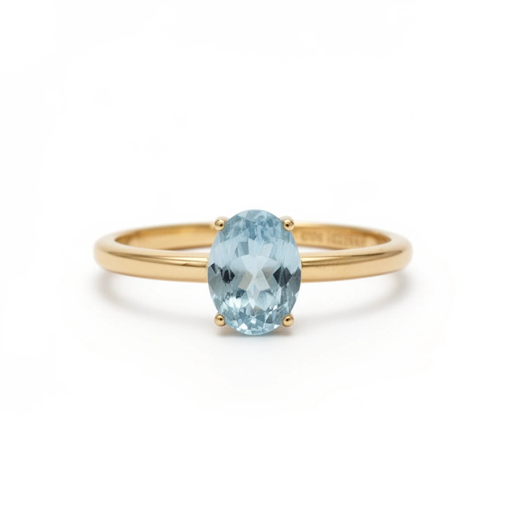 Anillo liso de oro 14k con circonia azul Mod 14001