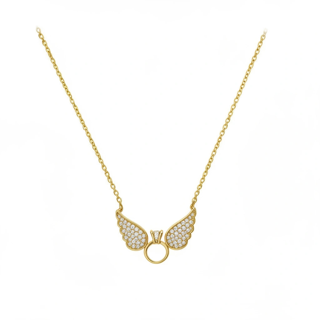 Gargantilla anillo con alas de oro 14k 45 cm