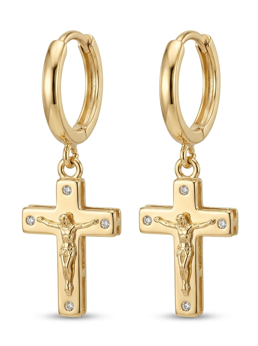 Huggies de oro 14k diseño de Crucifijo 5612
