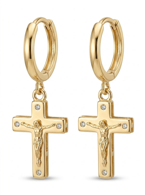 Huggies de oro 14k diseño de Crucifijo 5612