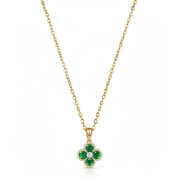 Gargantilla de oro 14k de trébol verde de circonias - 45 cm