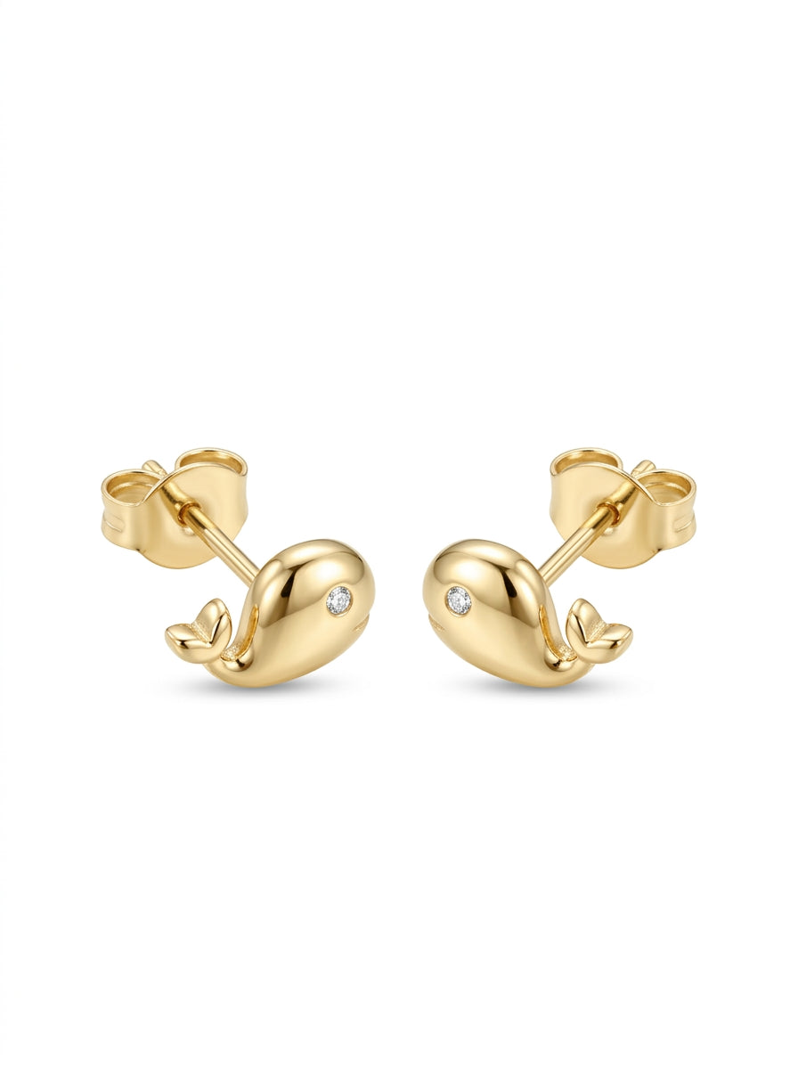 Aretes de oro 14K diseño de ballena con circonias Mod LM5426