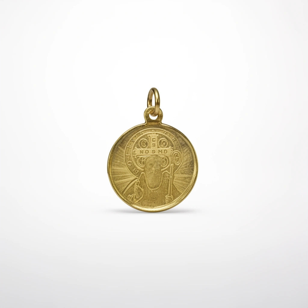 Medalla a laser de San Benito en oro 14k - 1.5 cm