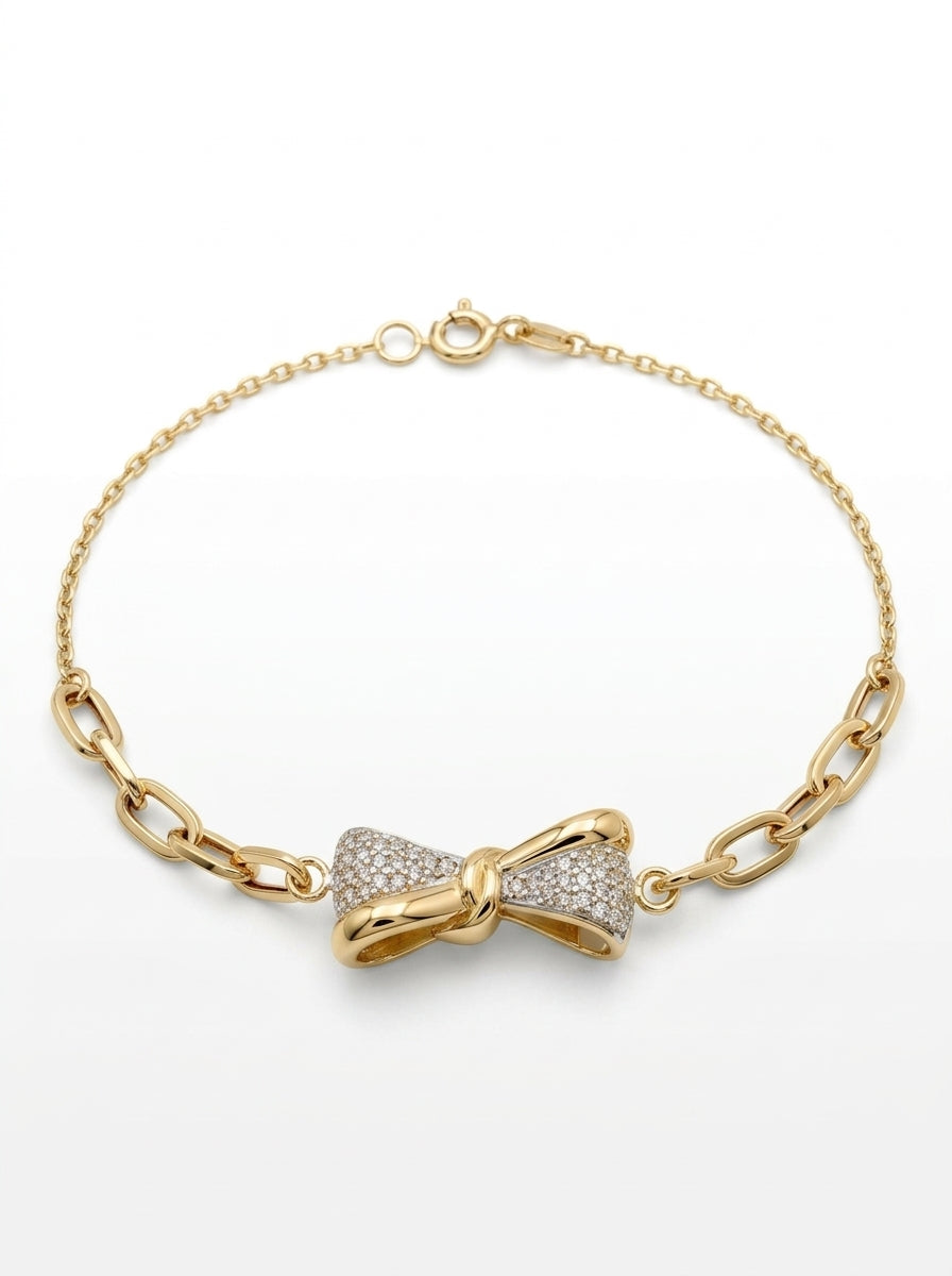 Pulsera de oro 14k diseño de moño con eslabones 5931 - 18 cm