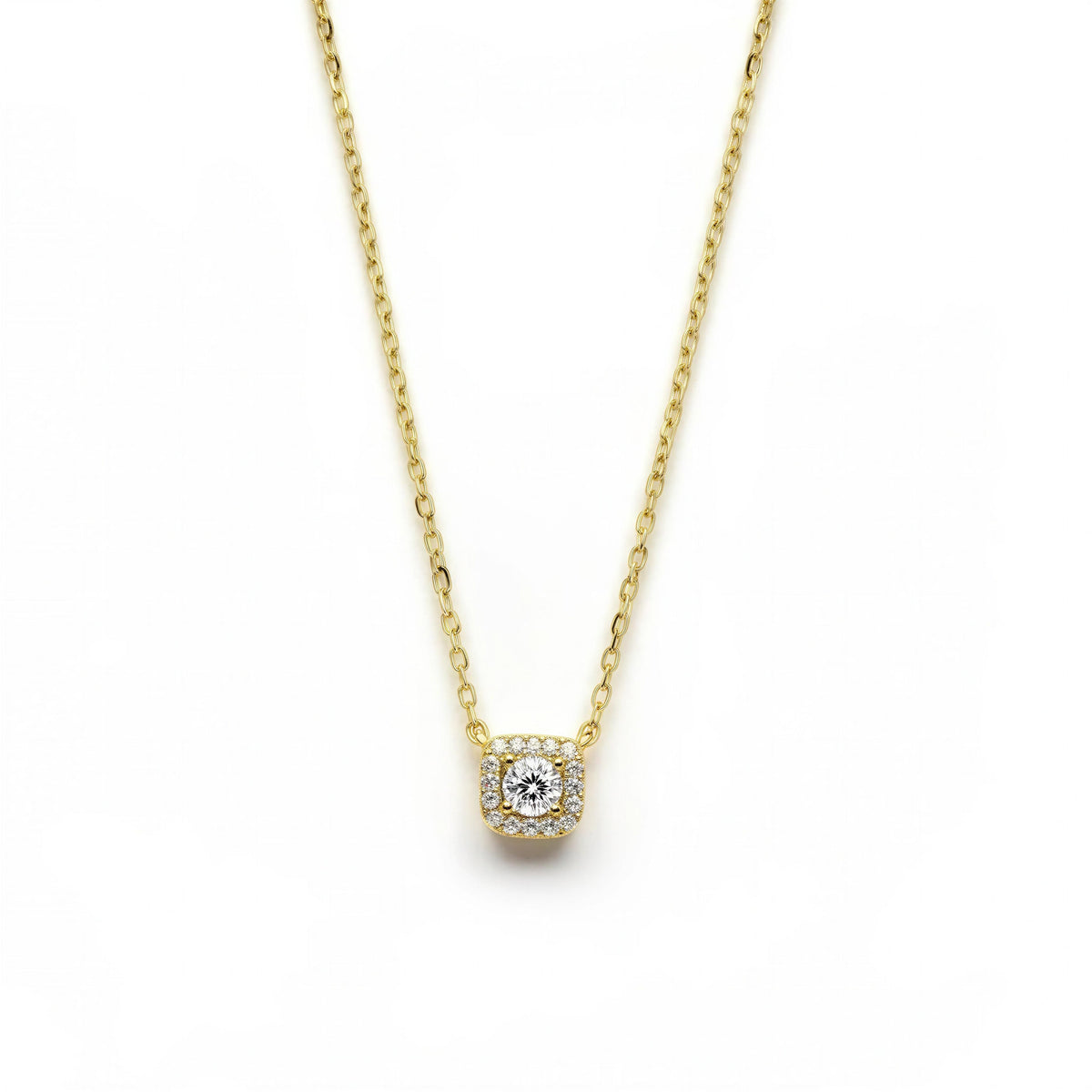 Gargantilla de oro 14k con dije tipo halo cuadrado - 45 cm