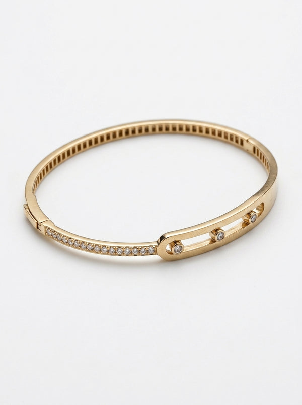 Brazalete de oro 14k tipo diseñador hueco con circonias Mod 5856 - 18 cm