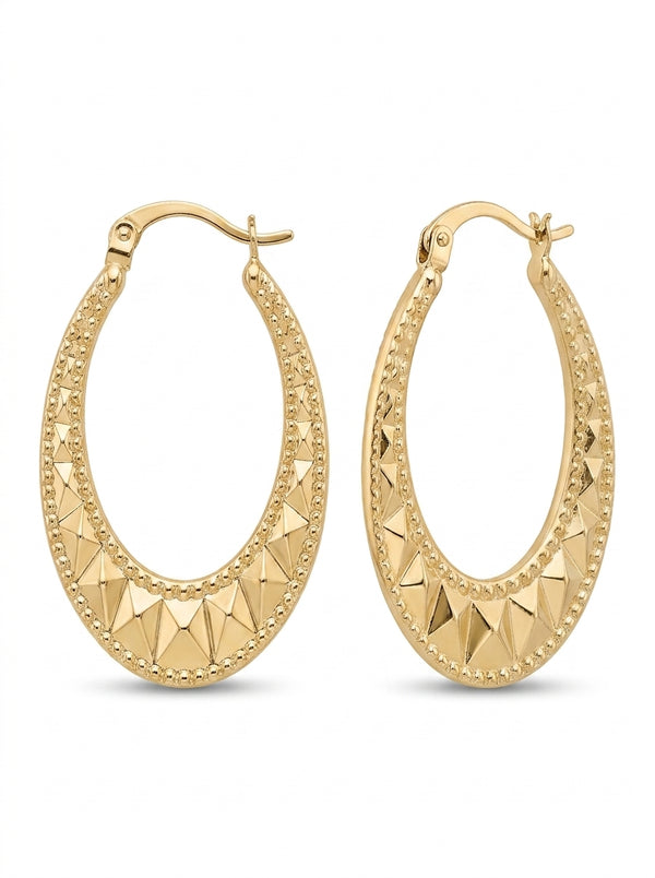Arracadas de Oro 14K Diseño Media Luna Diamantada 5551- 3 cm