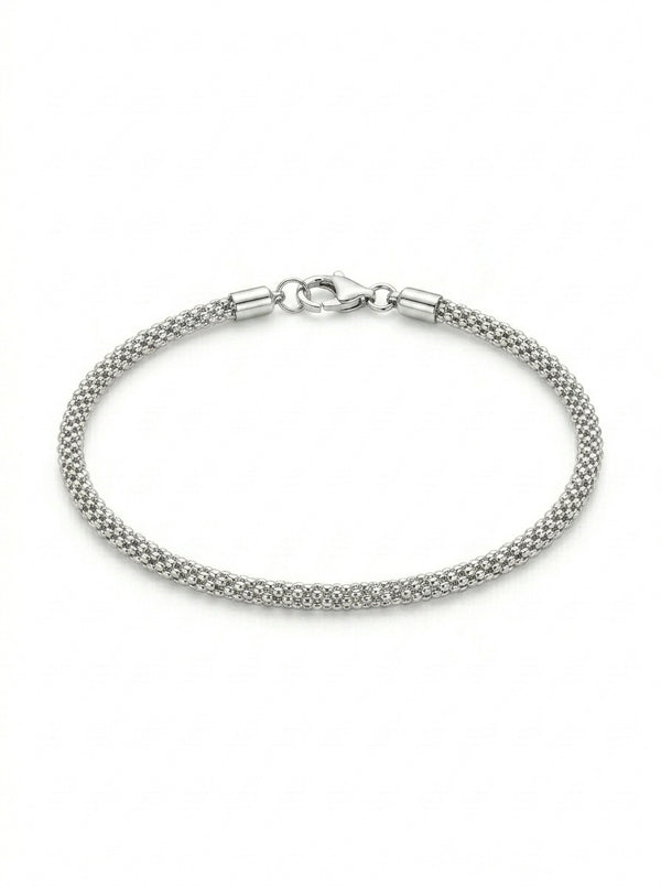 Pulsera de oro blanco 14k tejido popcorn mod 5507 18 cm x 2 mm