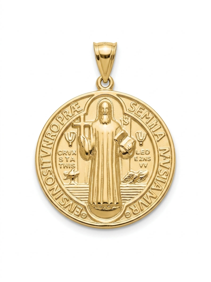 Medalla de oro 14k diseño de San Benito hueca Mod LM535 - 2.5 cm