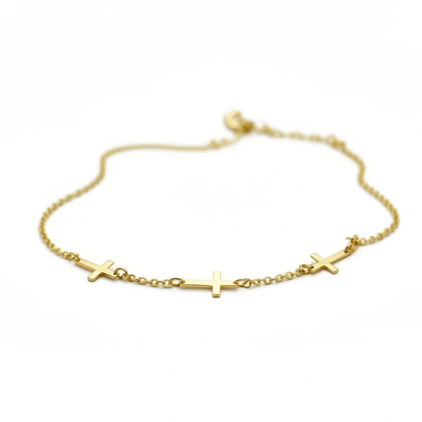 Pulsera ultra delgada de cruces de oro 14k
