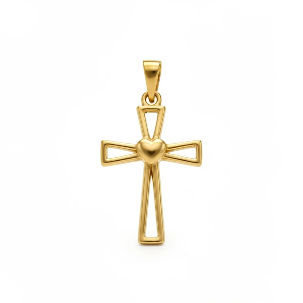 Cruz calada con corazón oro 14k