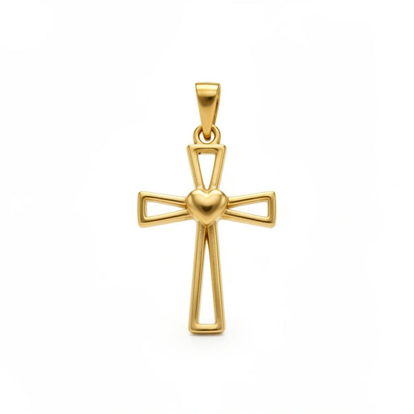Cruz calada con corazón oro 14k
