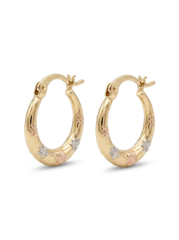 Arracadas de oro 14k diseños de flores Mod 5554 - 1.4 cm