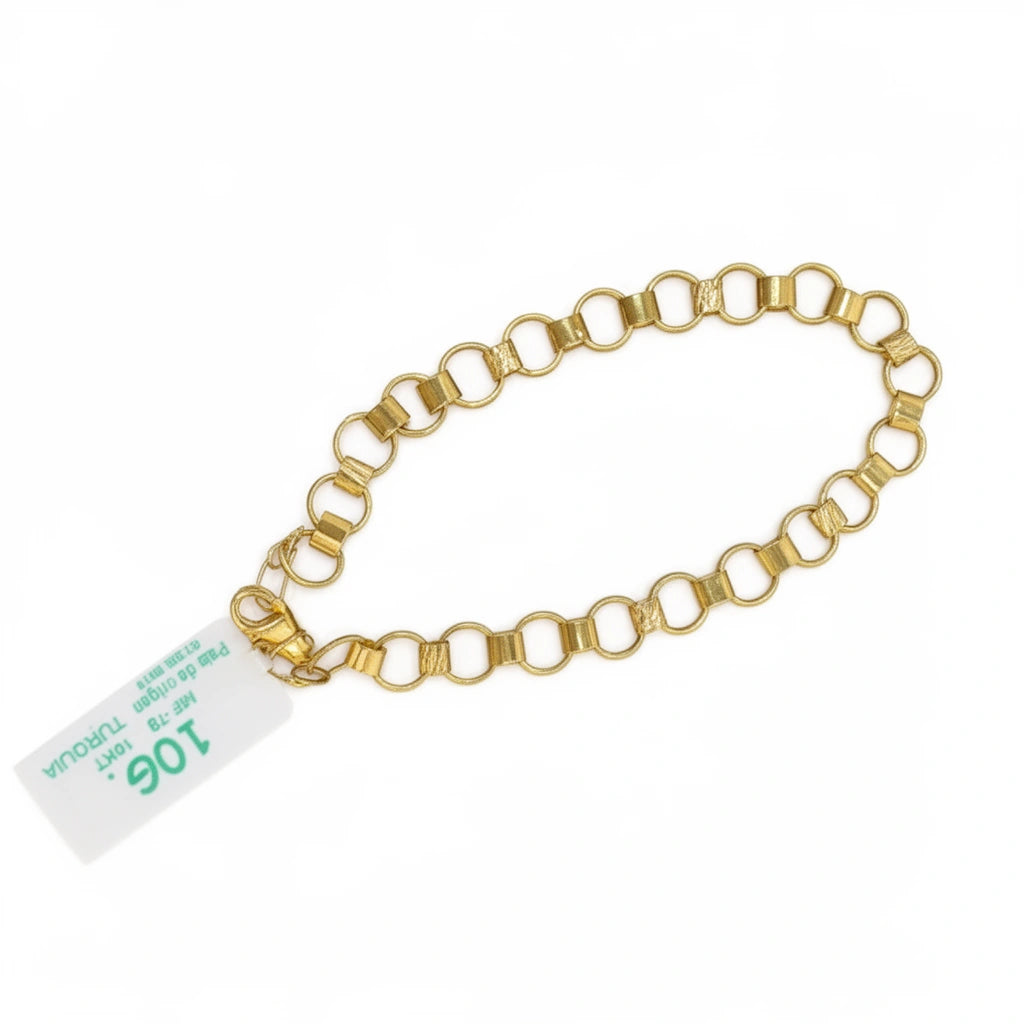 Pulsera de 10K Oro Amarillo Eslabón Fino con Acabado Satinado - 18 cm