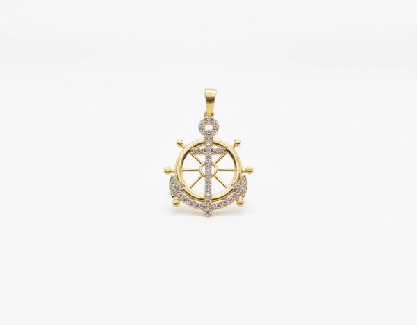 Dije ancla náutica en oro 14k con circonias Blancas