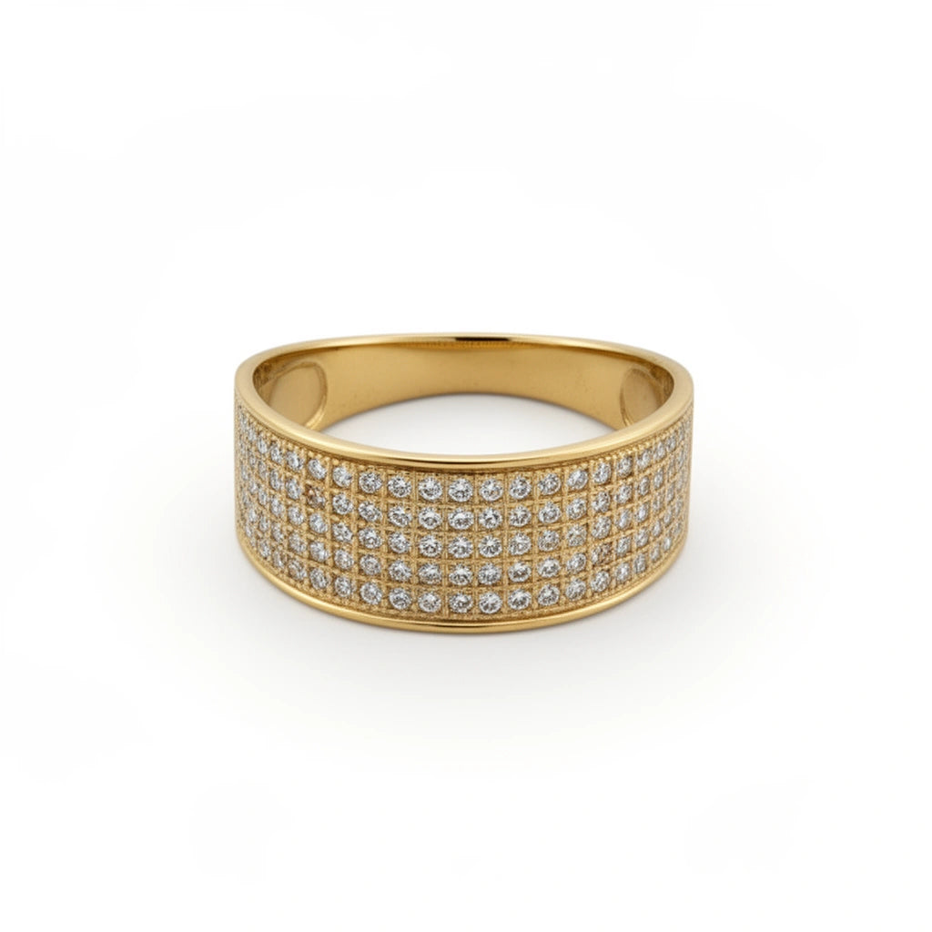 Anillo Banda Ancha Pavé de Circonias en Oro 14k