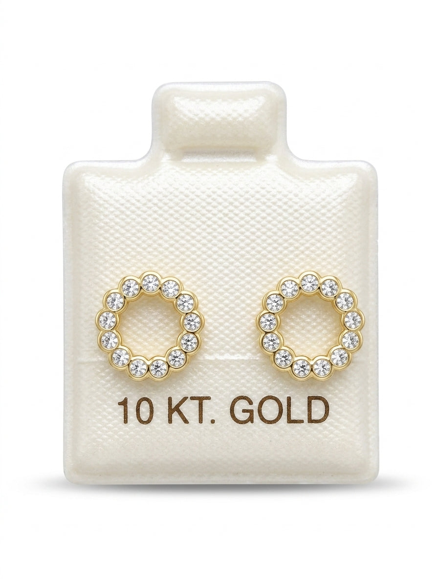 Broquel de oro 10k delgado diseño silueta de circulo de circonias (de bolitas) Mod 5669