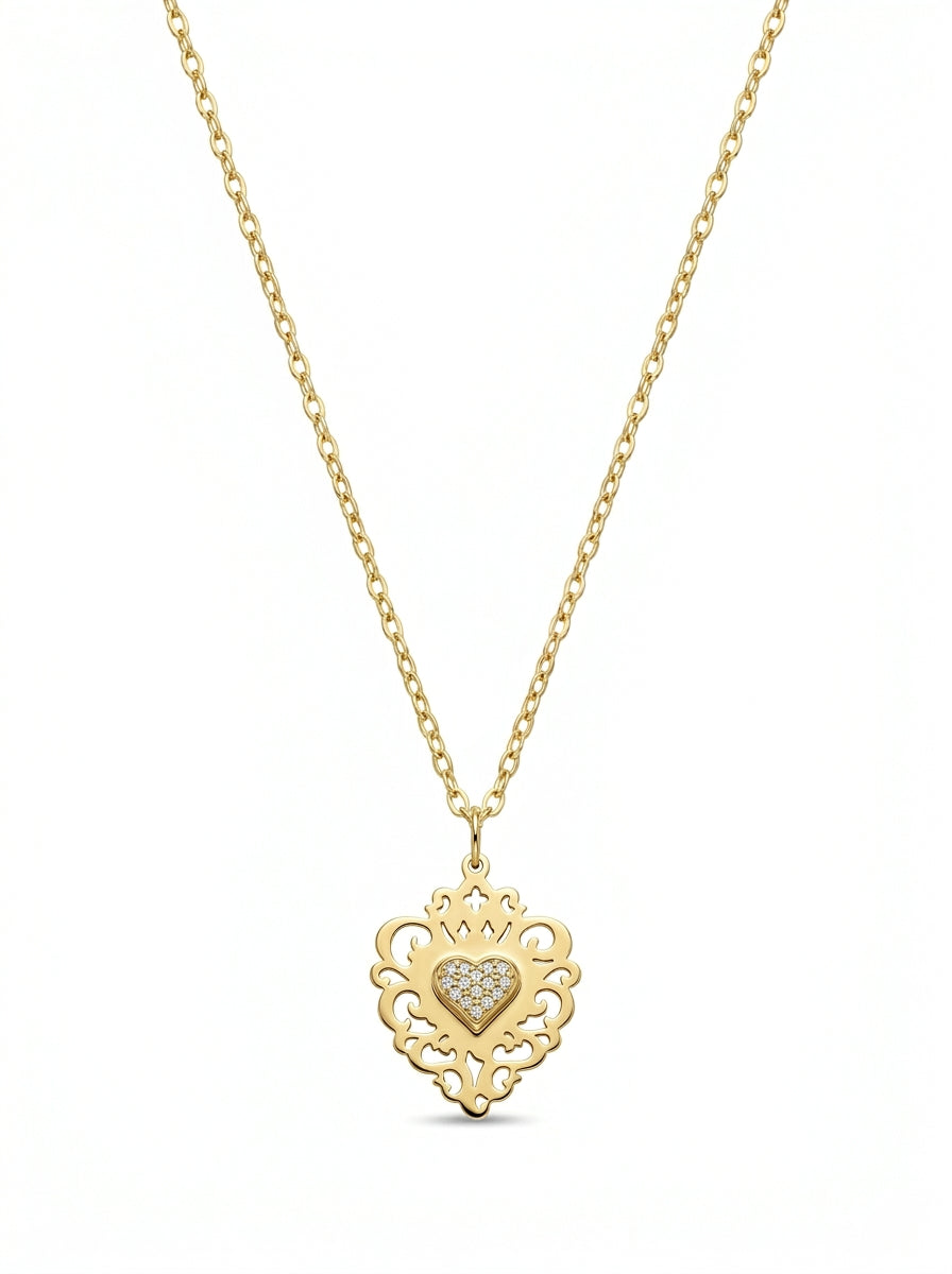Gargantilla de oro 14k diseño de la corazón con contornos Mod LM5132 - 45 cm
