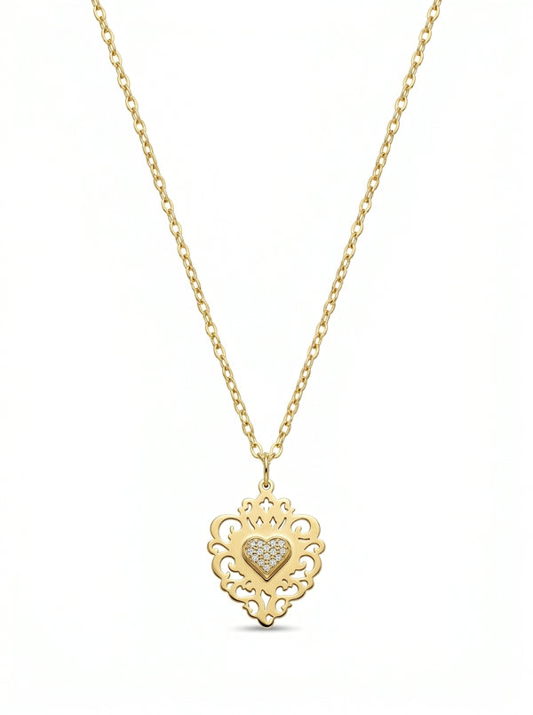 Gargantilla de oro 14k diseño de la corazón con contornos Mod LM5132 - 45 cm