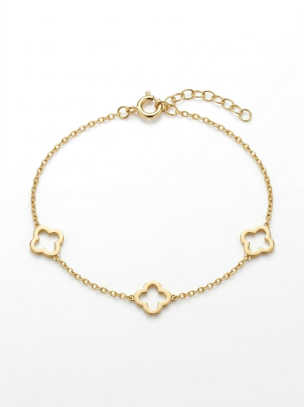 Pulsera de oro 14k diseño de silueta de tréboles 5602- 18 cm