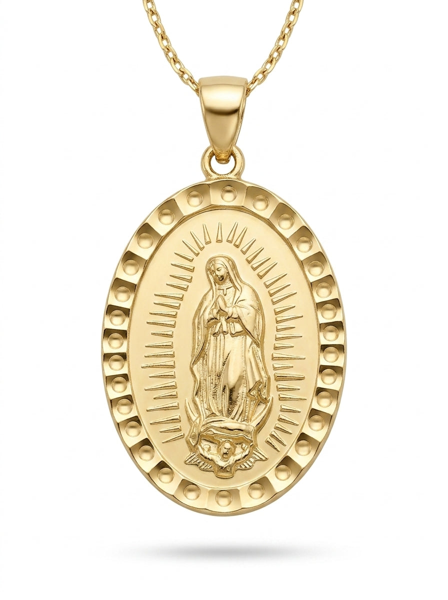 Medalla de oro 14k diseño de la virgen de Guadalupe Mod LM534 - 2.5 cm
