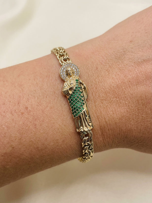 Pulsera de oro 14k diseño San judas hueco Mod 5546 - 18 cm