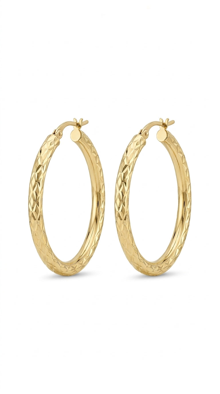 Arracadas ovaladas diamantadas en oro 14k LM5081 - 3 cm