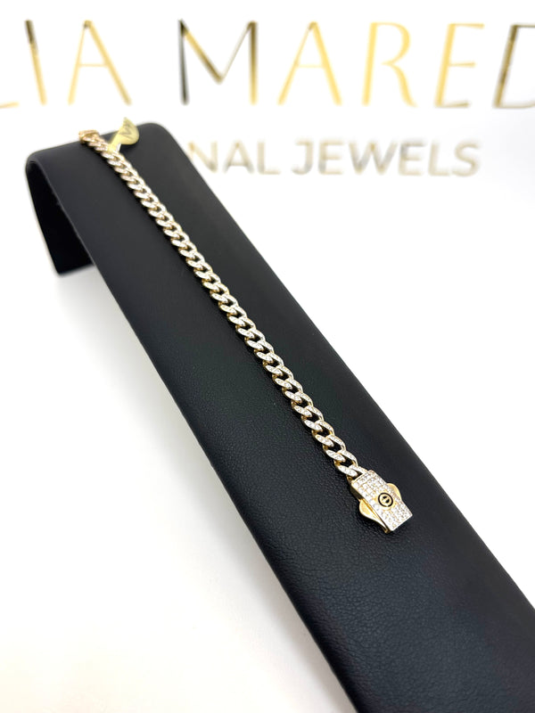 Pulsera tejido tipo diseñador de oro 14k con circonias kids