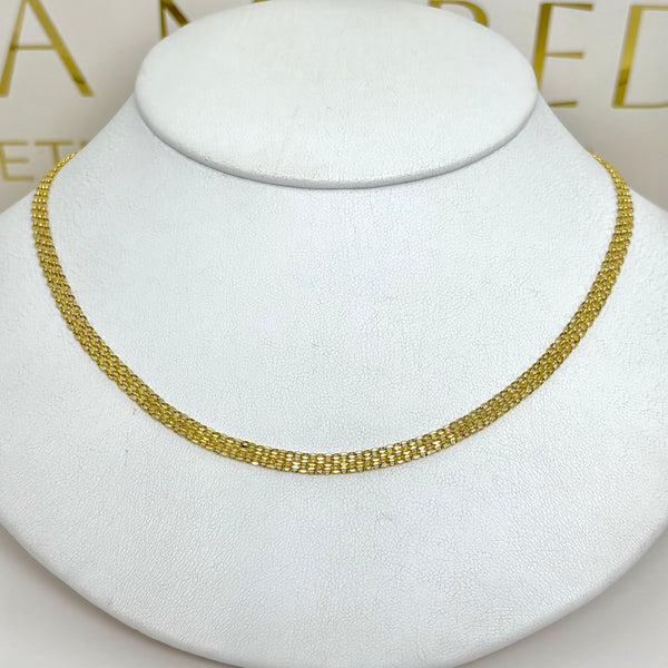 Cadena tejido bismark de oro 14k 55 y 60cm