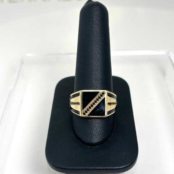 Anillo con circonias negras de oro 14k para caballero