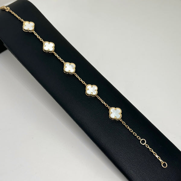 Pulsera de trébol mediana con piedra madre perla