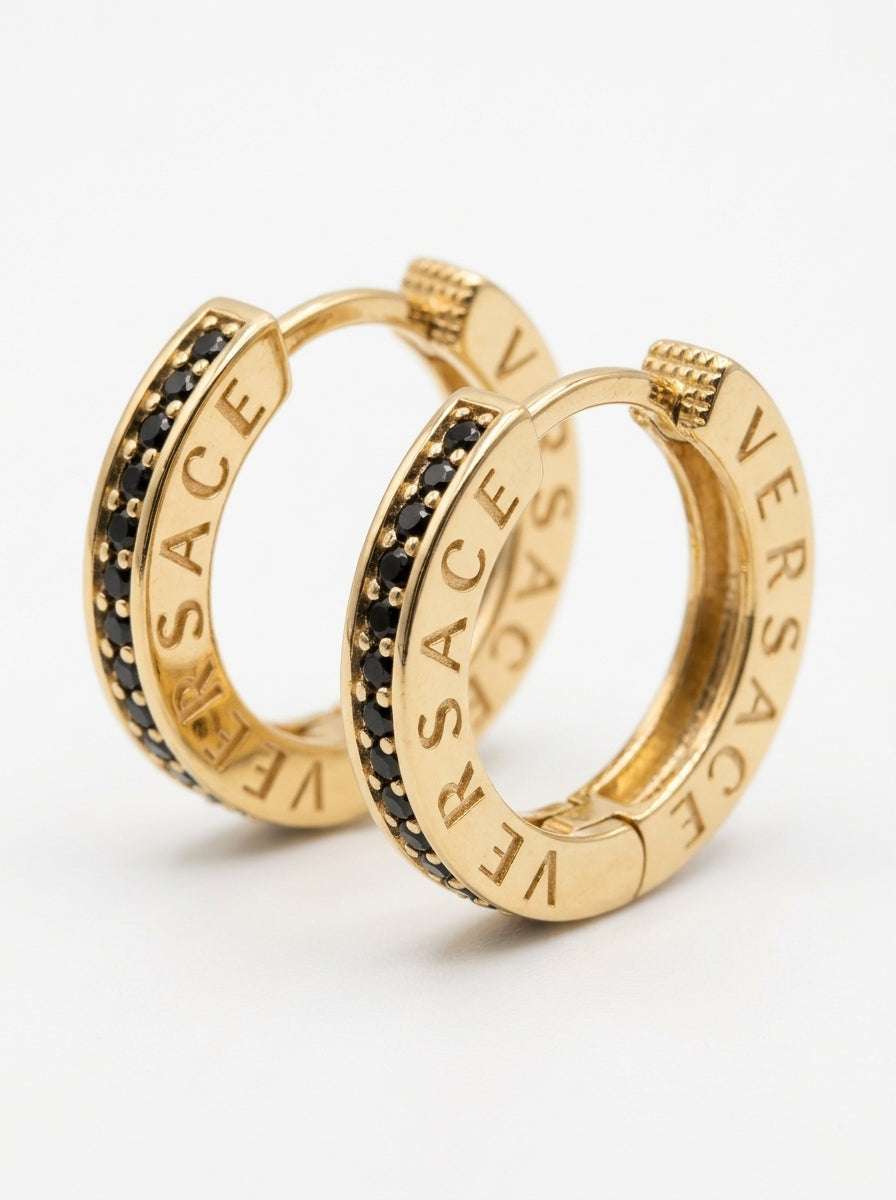Arracadas de oro 14k tipo diseñador con circonias negras Mod 6377 - 1.8 cm
