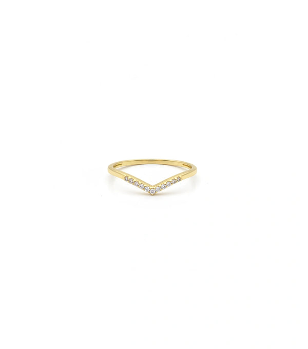 Anillo V en oro 14k con circonias