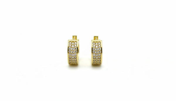 Aretes Huggies en Oro 14k con circonias Pavé
