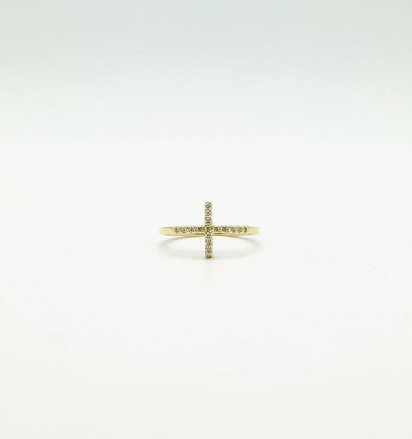 Anillo de cruz con circonias en oro 10k Mod.7012