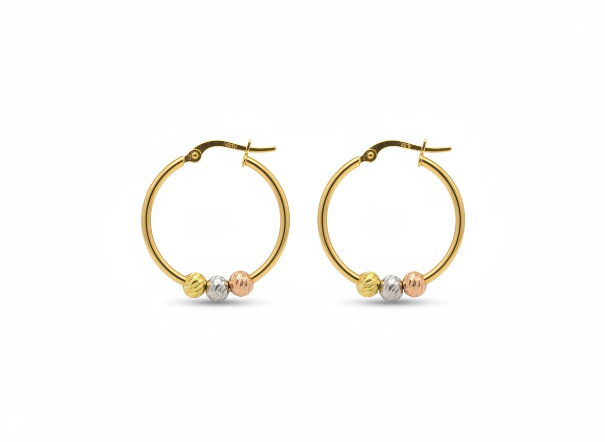 Aretes de bolitas tricolor 14k Mod. 1925