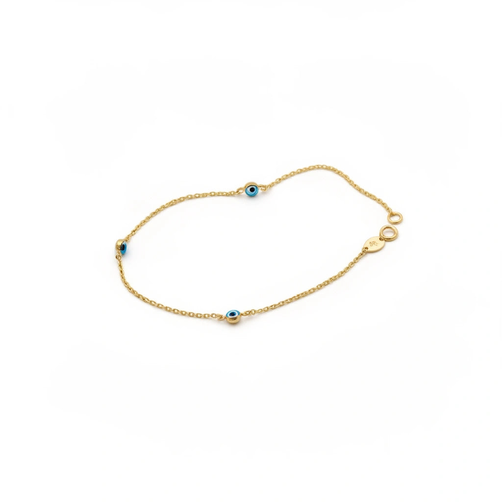 Pulsera de oro 14k con ojitos turcos color azul Mod.670051 - 18cm