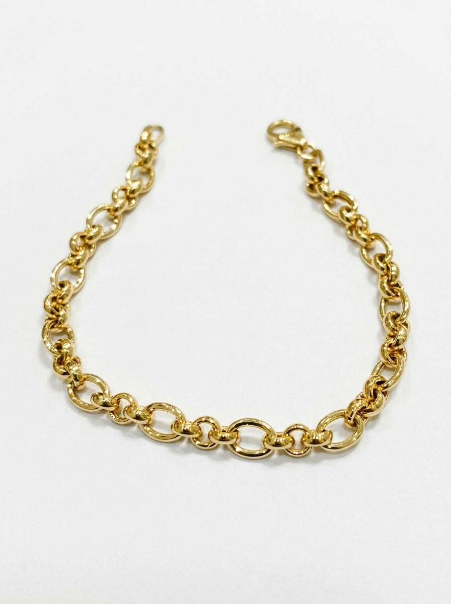 Pulsera de oro 14k eslabones ovalados alternados con eslabones pequeños Mod 5991 - 18 cm