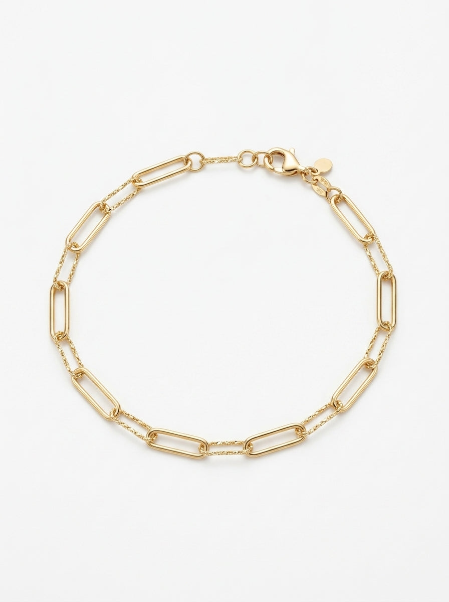 Pulsera de oro 14k paper clip con cadena diamantada Mod 5996 - 18 cm