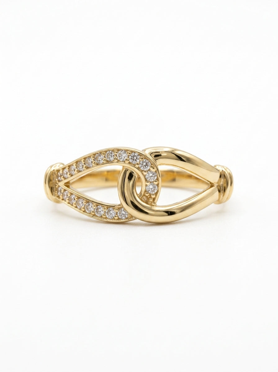 Anillo de oro 10k con lazos entrelazados y pavé de circonias Mod 6010