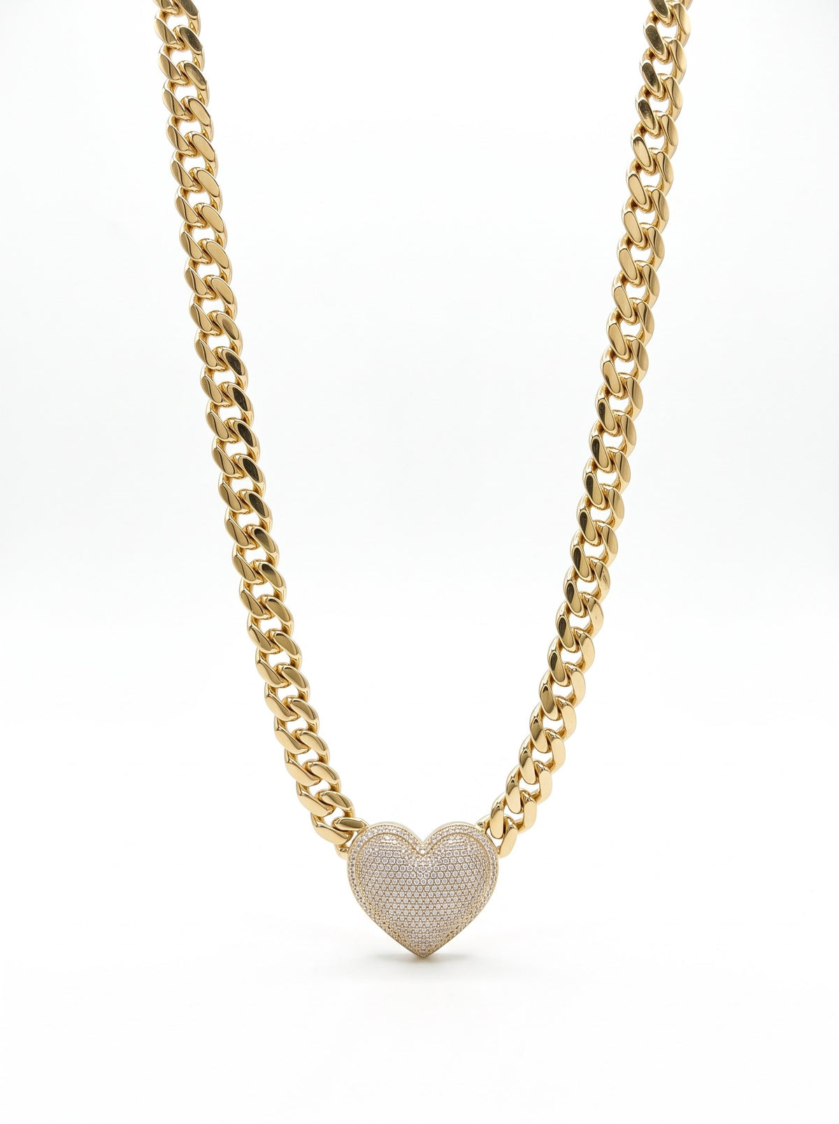 Cadena de oro 10k de Monaco Chain con corazón de pavé Mod 6040 - 50 cm x 8 mm