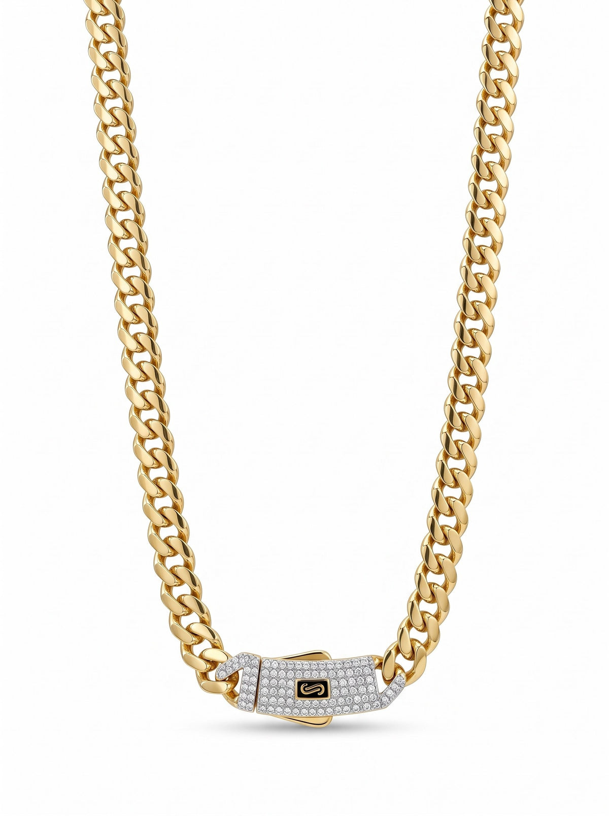 Cadena de oro 10k de Monaco Chain delgada tejido Edge con broche de pavé Mod 6043 - 60 cm x 6 mm